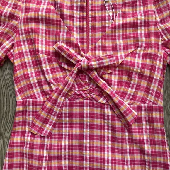 NWT LIKELY‎ Pink Madras Plaid Ruffled Cottage Kai Dress Size 2 - Picture 4 of 10